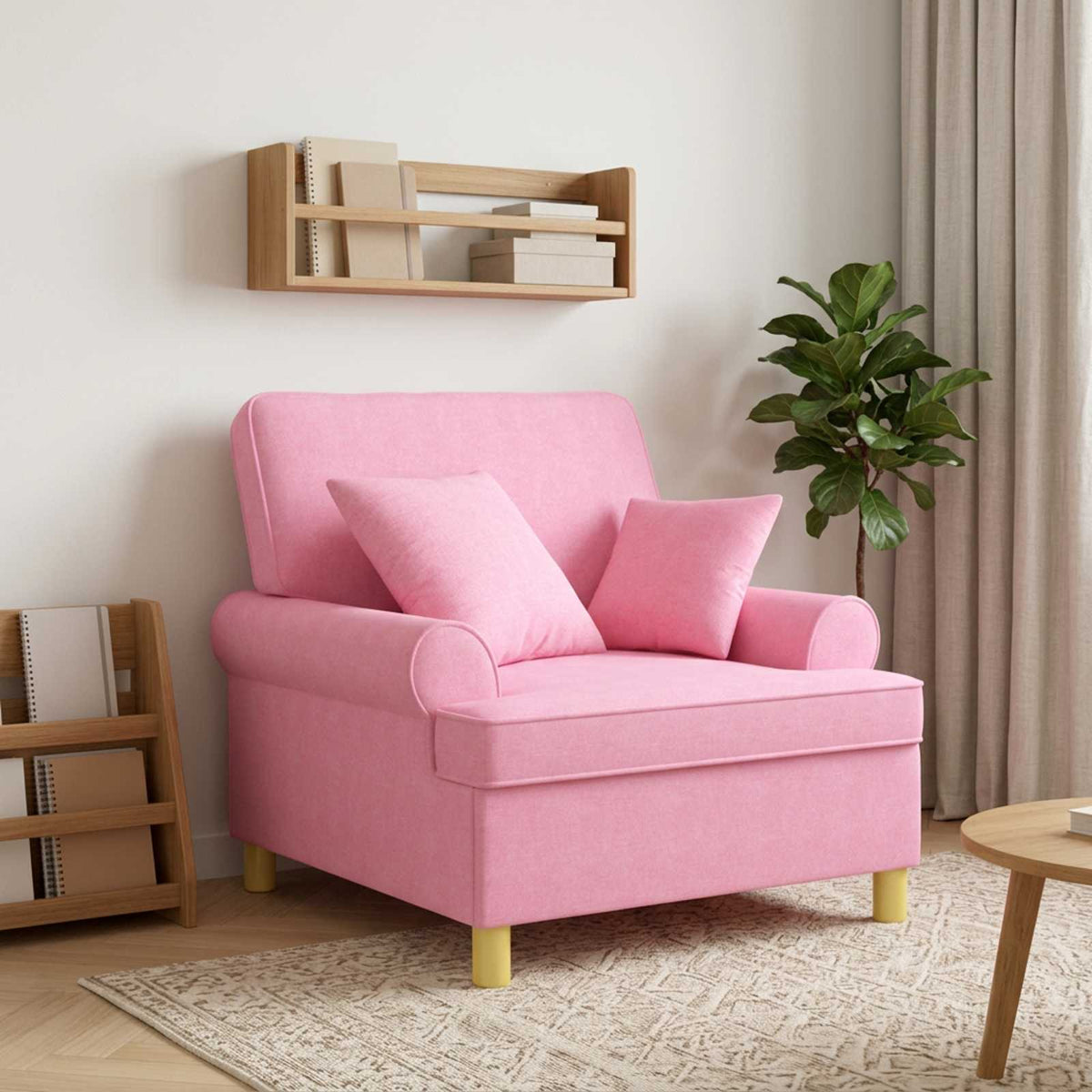 XL Armchair with Cushions Pink Fabric
