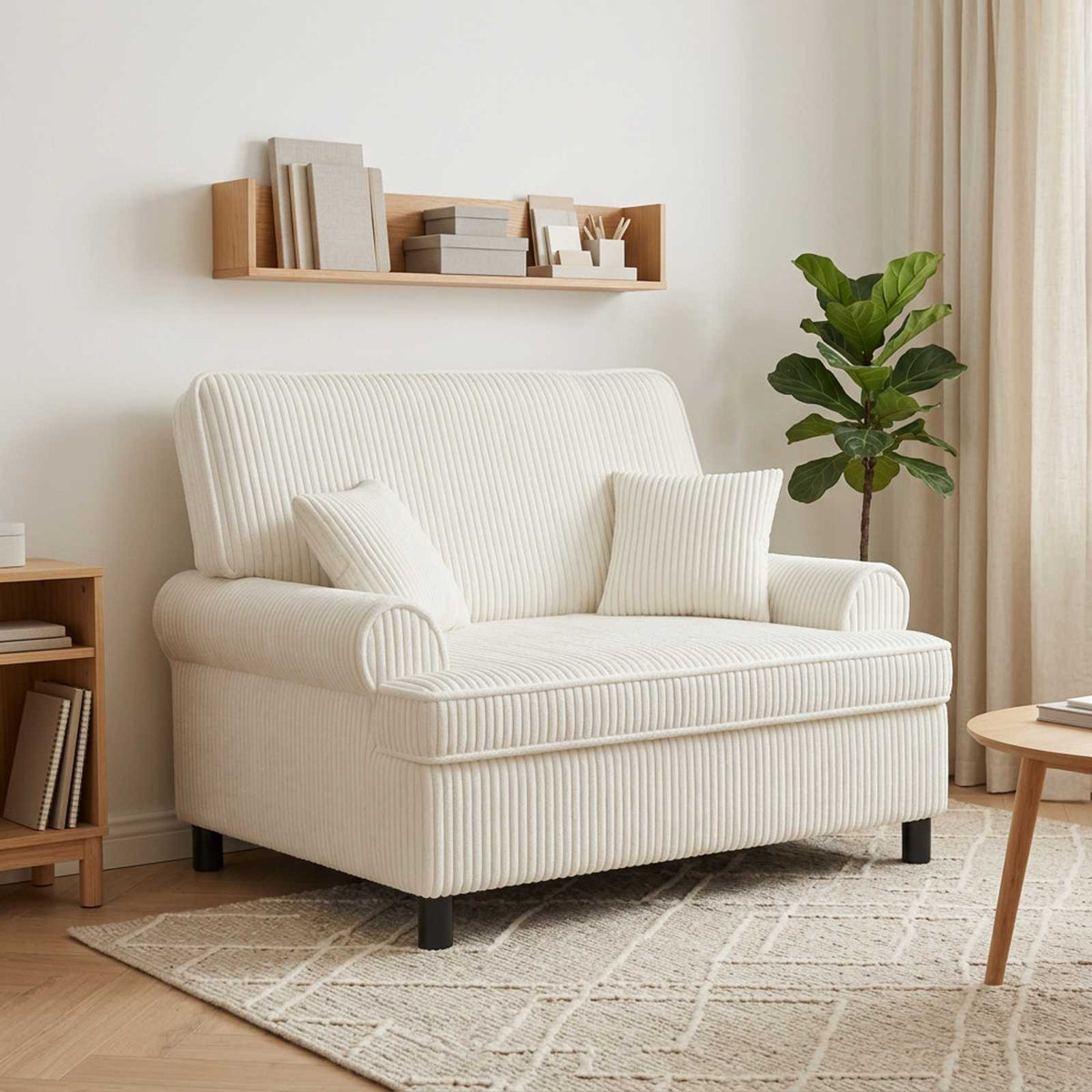XXL Armchair with Cushions Cream 1.5 Lines Fabric
