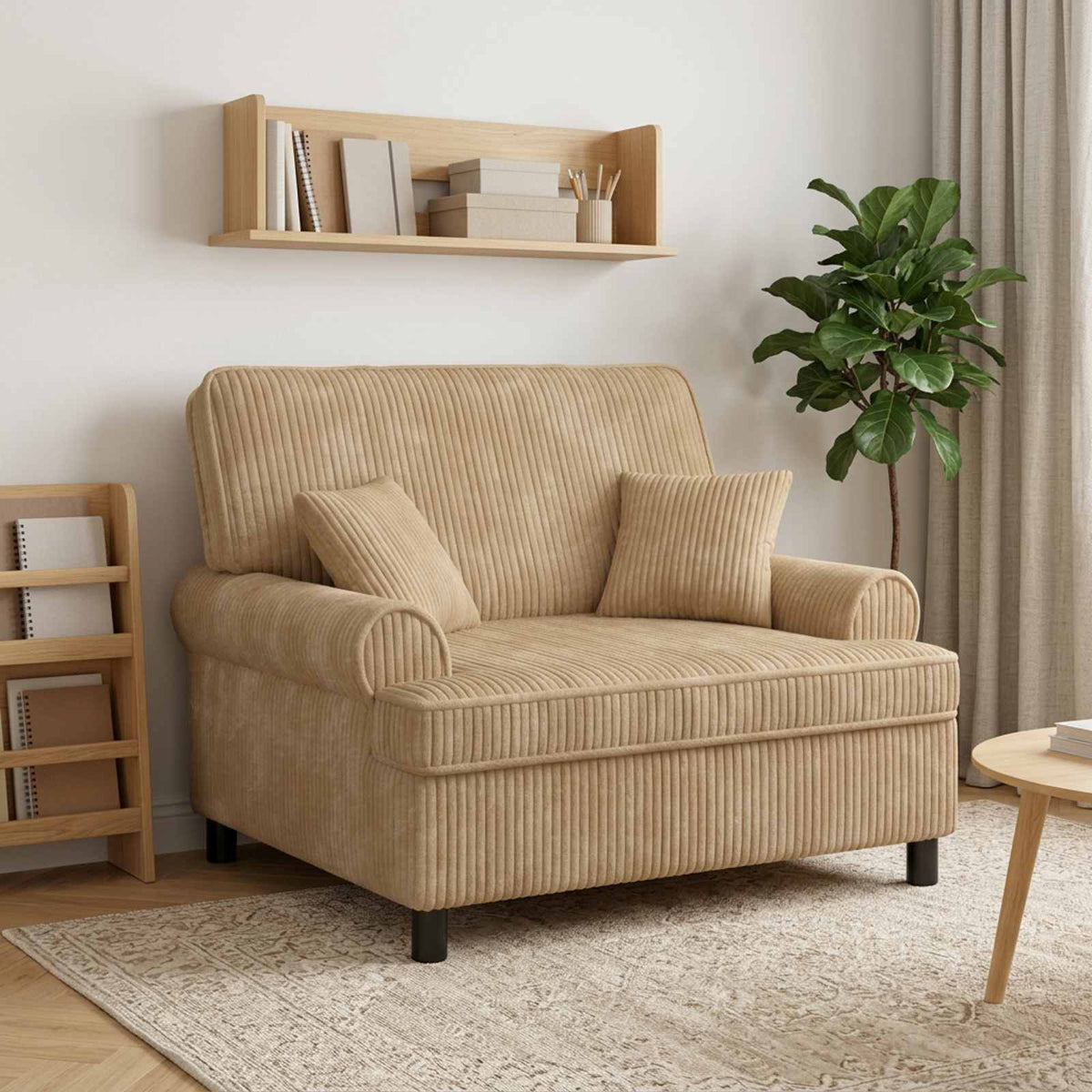 XXL Armchair with Cushions Beige 1.5 Lines Fabric