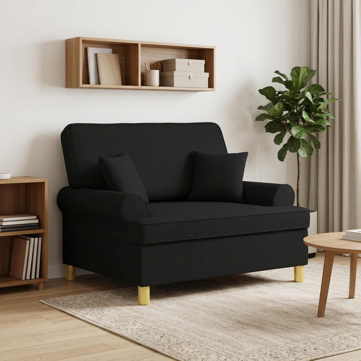 XXL Armchair with Cushions Black Fabric