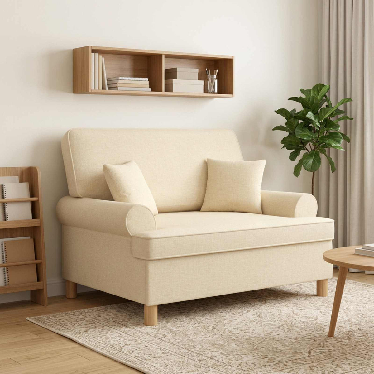 XXL Armchair with Cushions Cream Fabric