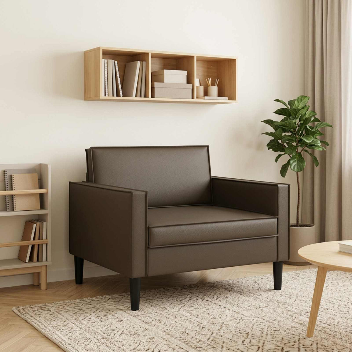 XL Armchair Brown Faux Leather