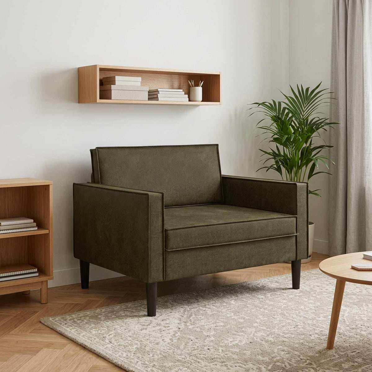XL Armchair Army Green Faux Suede Leather