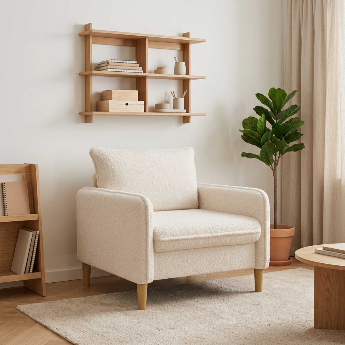 XL Armchair White Bouclé