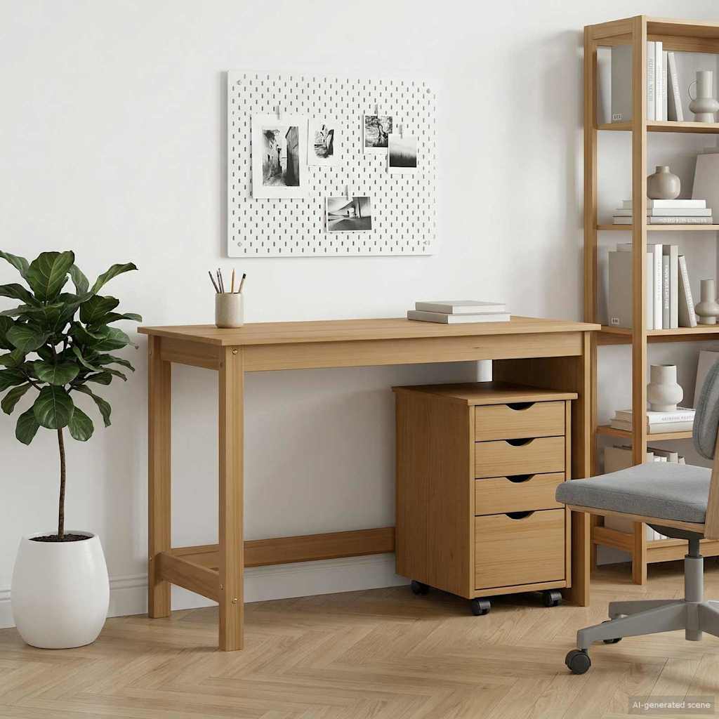 Desk Cabinet Set 2 pcs Honey Brown Solid Pine Wood