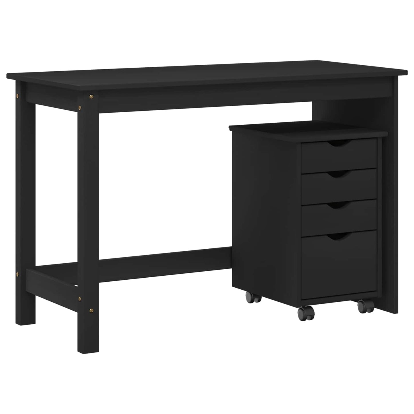 Desk Cabinet Set 2 pcs Black Solid Pine Wood
