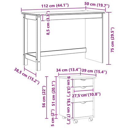 Desk Cabinet Set 2 pcs Brown Solid Pine Wood
