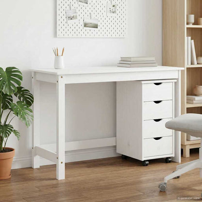 Desk Cabinet Set 2 pcs White Solid Pine Wood