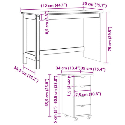 Desk Cabinet Set 2 pcs Black Solid Pine Wood