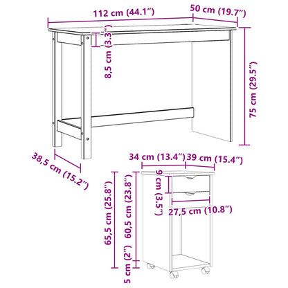Desk Cabinet Set 2 pcs White Solid Pine Wood