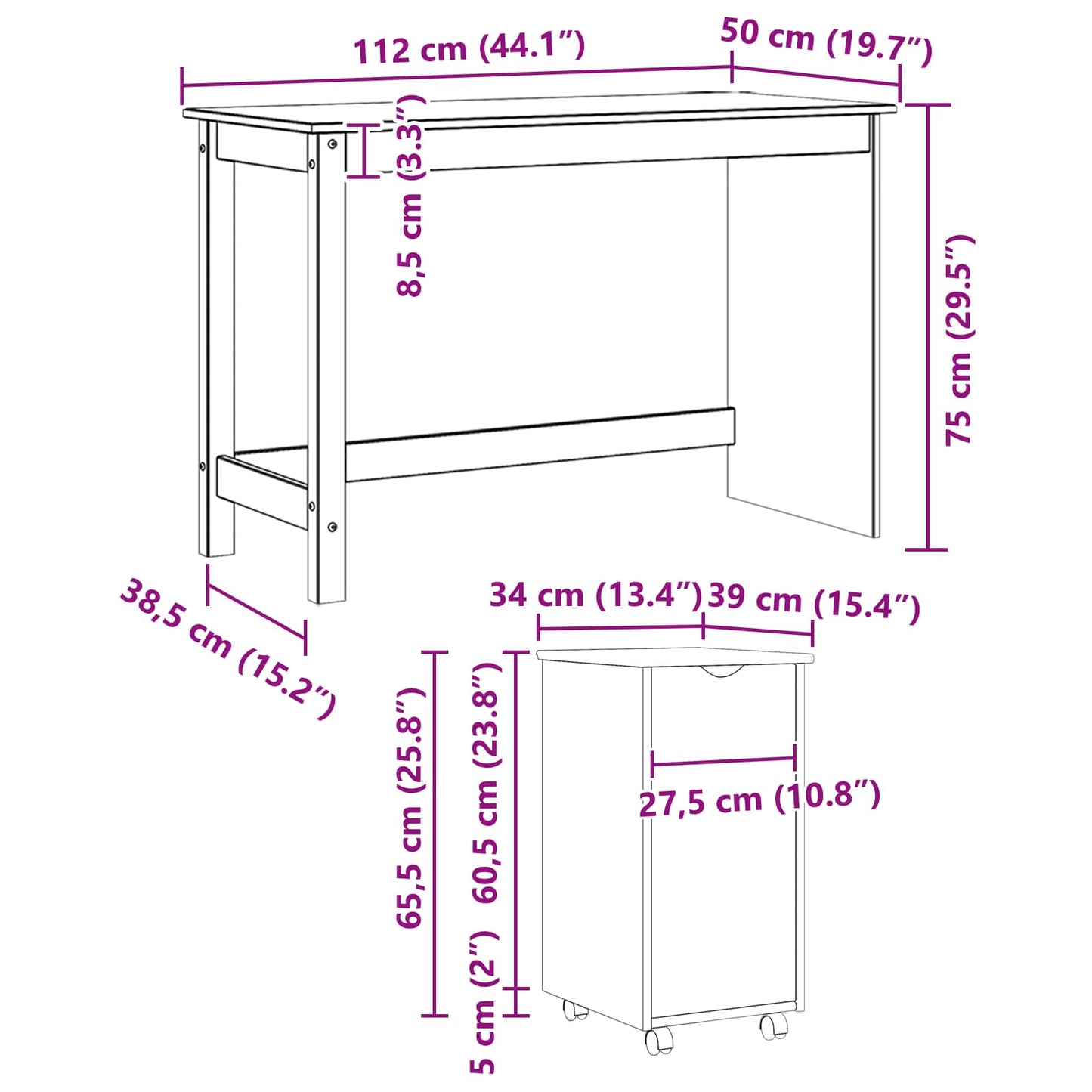 Desk Cabinet Set 2 pcs Honey Brown Solid Pine Wood