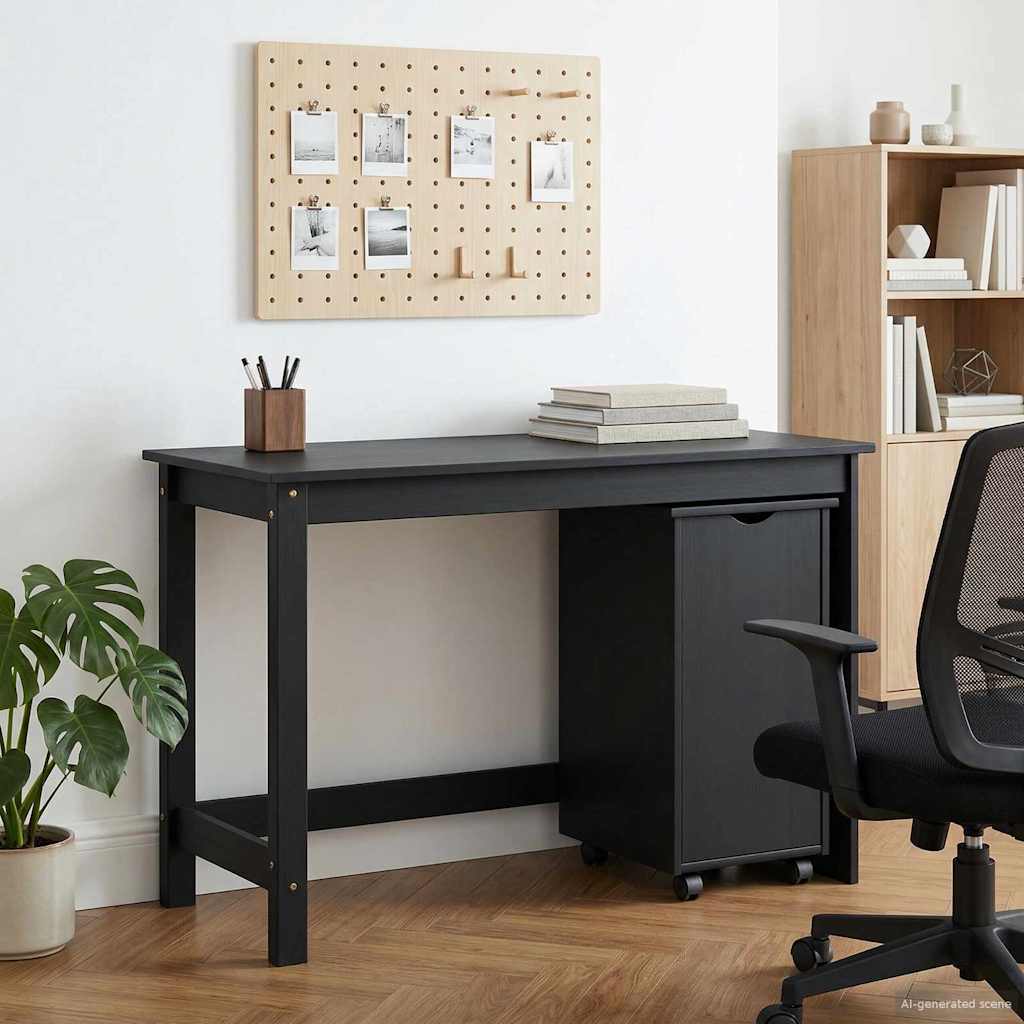 Desk Cabinet Set 2 pcs Black Solid Pine Wood