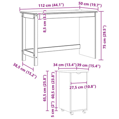 Desk Cabinet Set 2 pcs Black Solid Pine Wood