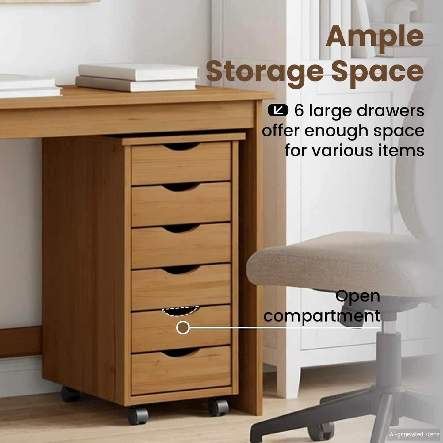 Desk and Rolling Cabinet Set MOSS 2 pcs Honey Brown