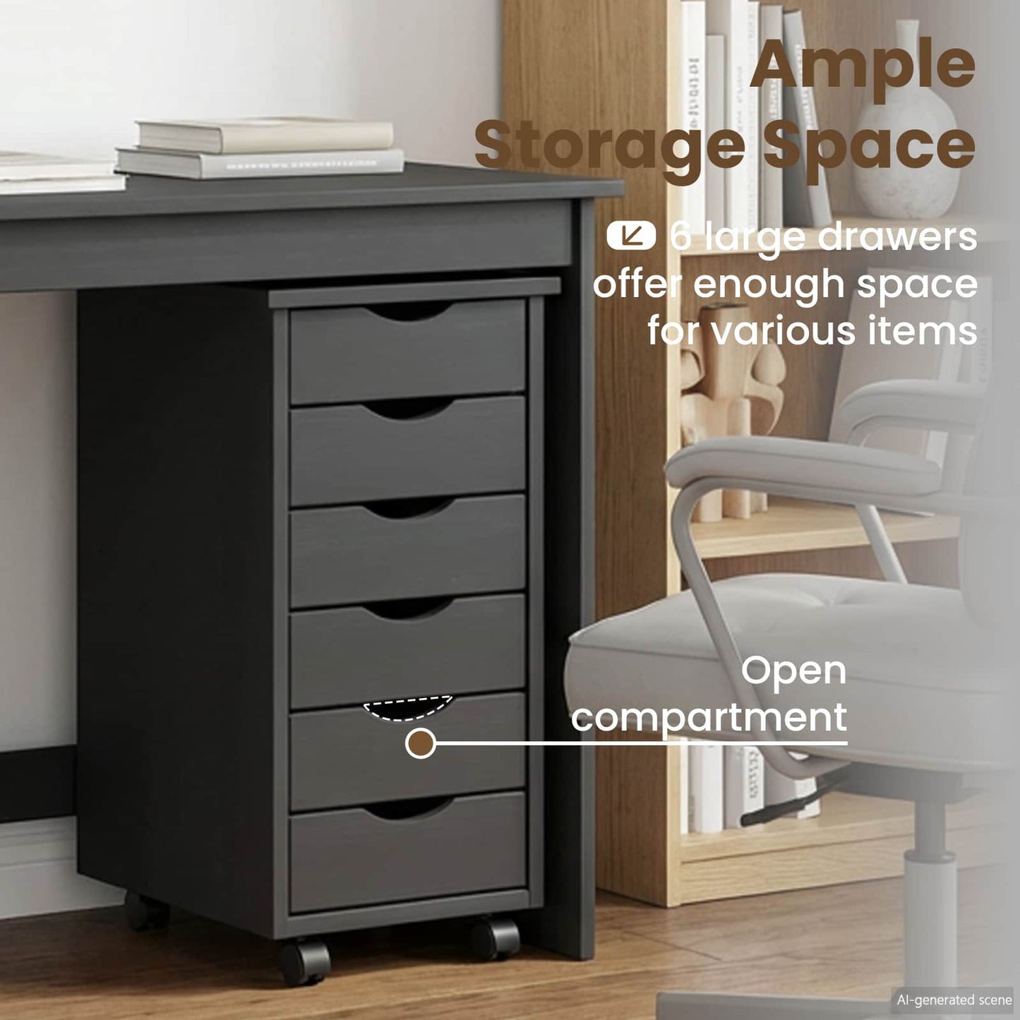 Desk and Rolling Cabinet Set MOSS 2 pcs Grey