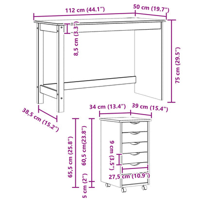 Desk and Rolling Cabinet Set MOSS 2 pcs Grey