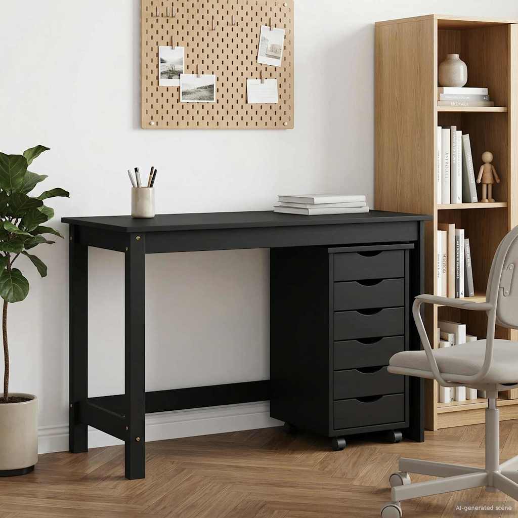 Desk and Rolling Cabinet Set MOSS 2 pcs Black