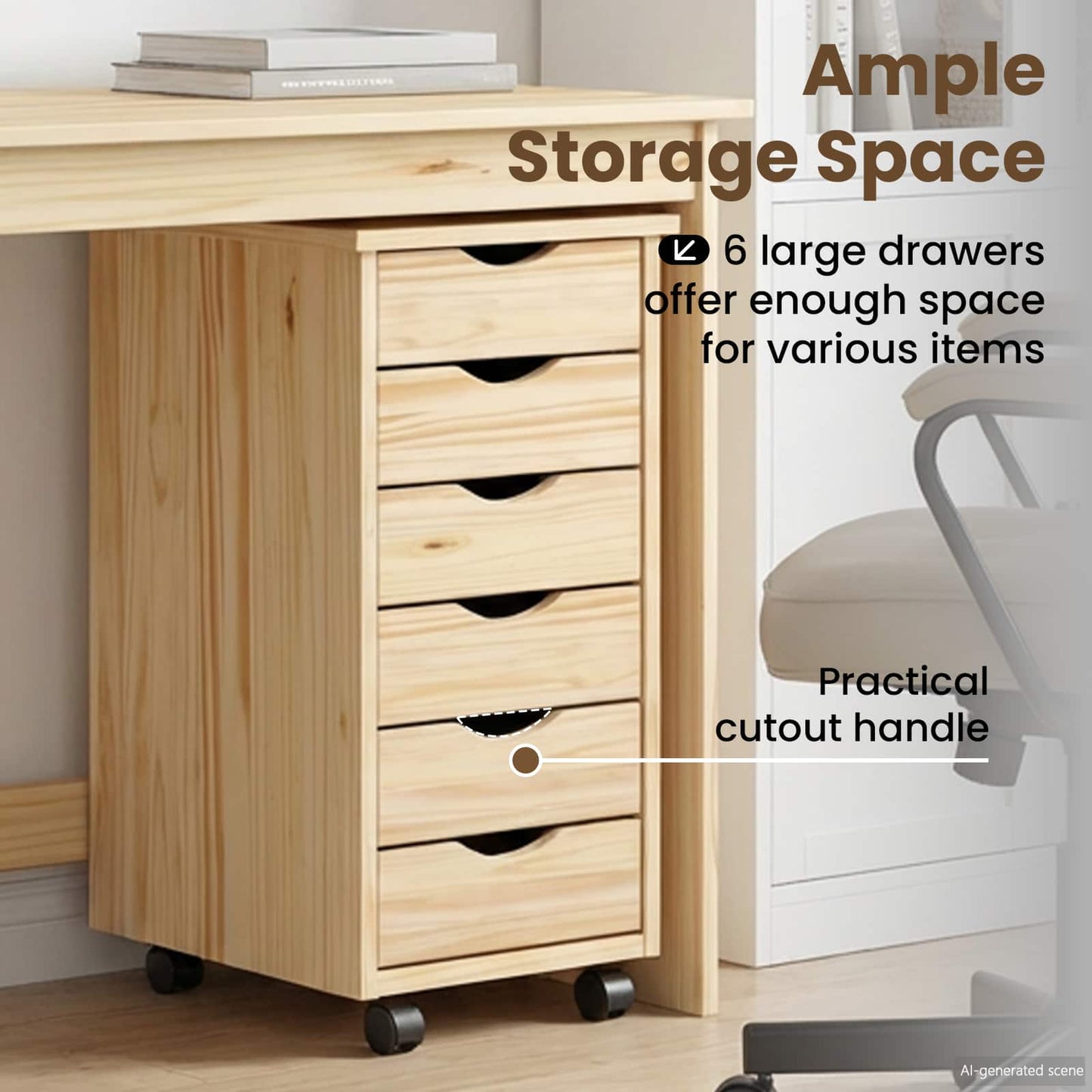 Desk and Rolling Cabinet Set MOSS 2 pcs Brown