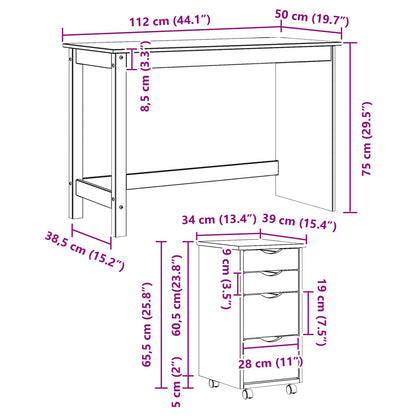 Desk and Rolling Cabinet Set MOSS 2 pcs White