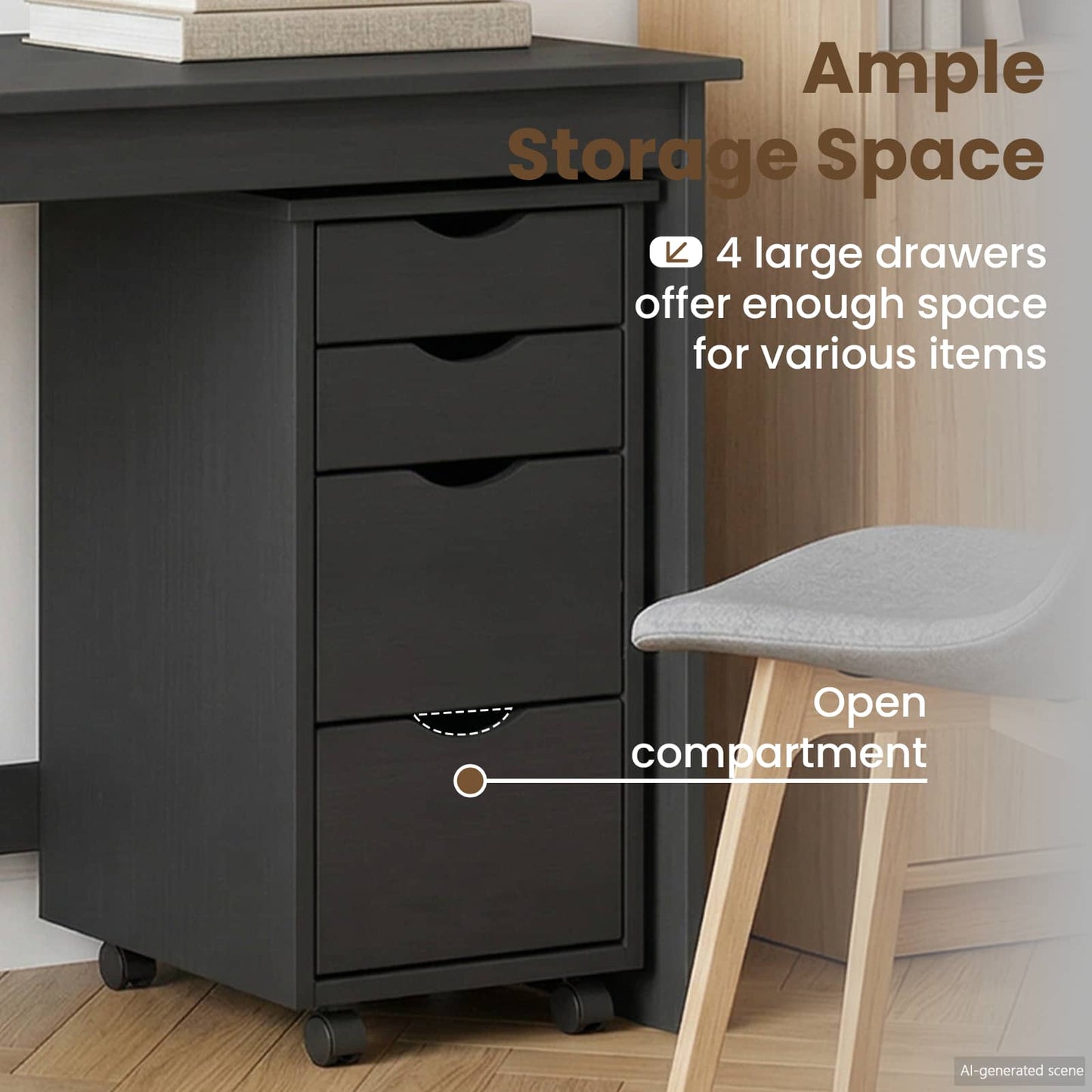 Desk and Rolling Cabinet Set MOSS 2 pcs Grey
