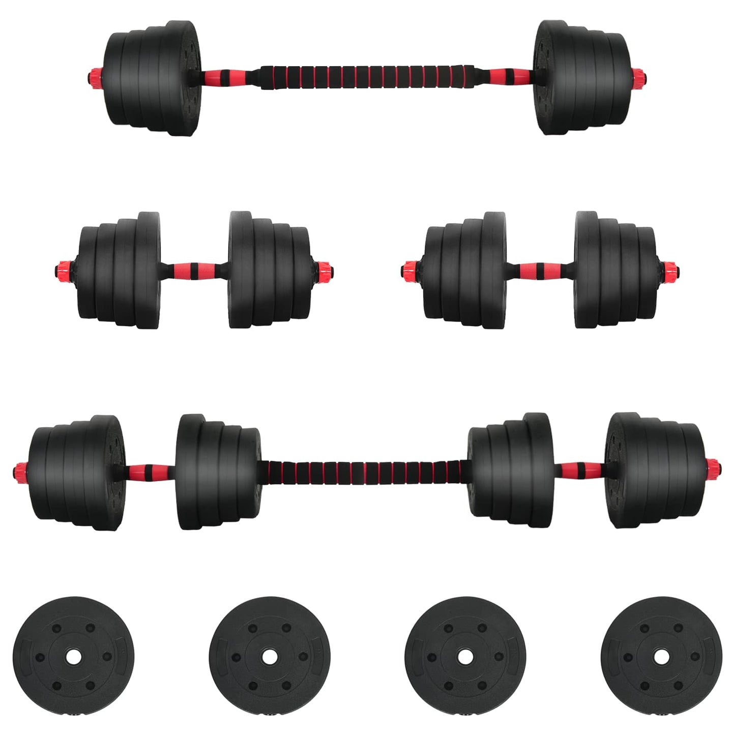 2-in-1 Dumbbell Set 40kg Black and Red Cement and Iron Sand