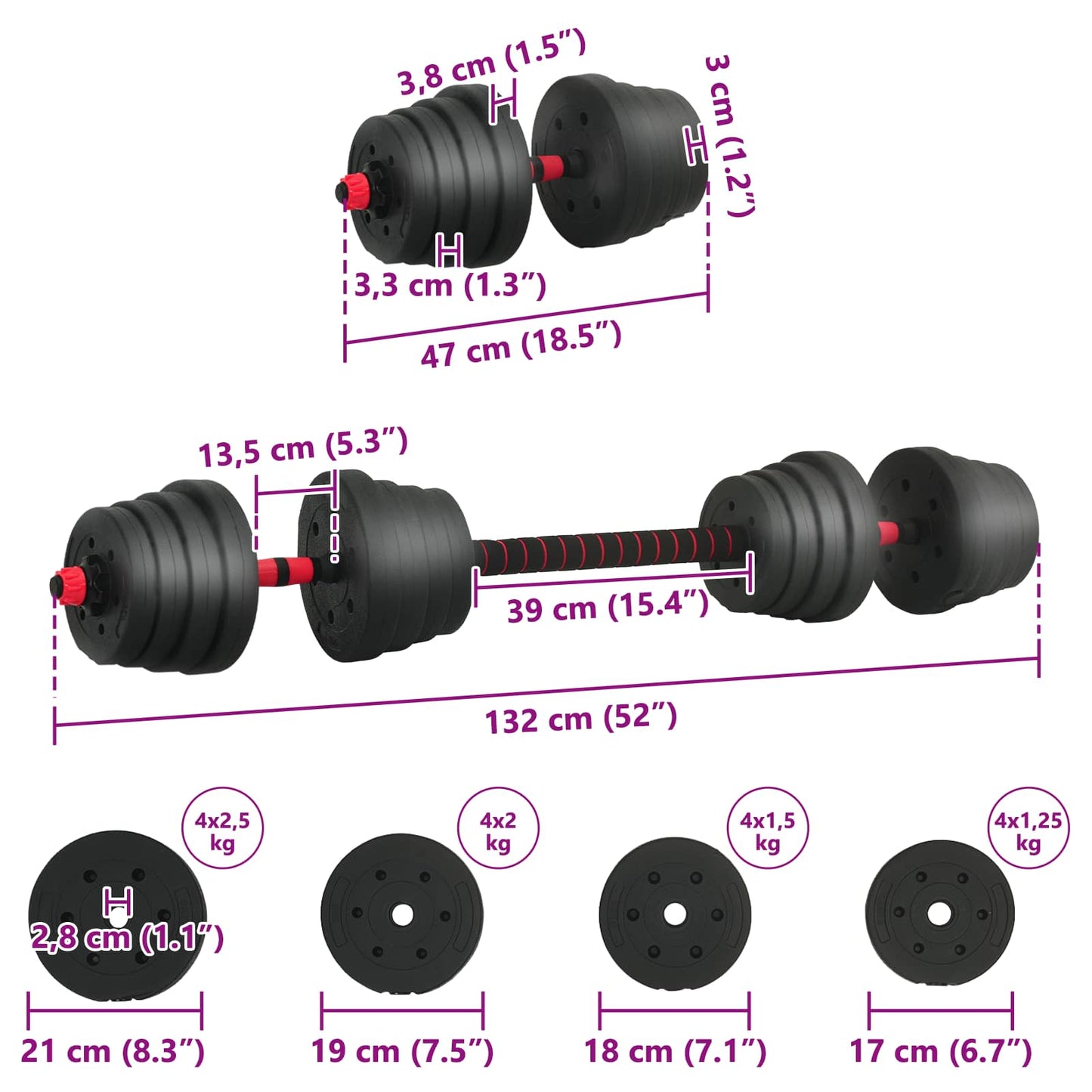 2-in-1 Dumbbell Set 40kg Black and Red Cement and Iron Sand