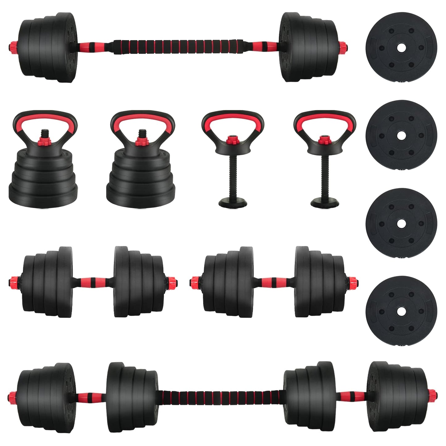 4-in-1 Dumbbell Set 40kg Black and Red Cement and Iron Sand