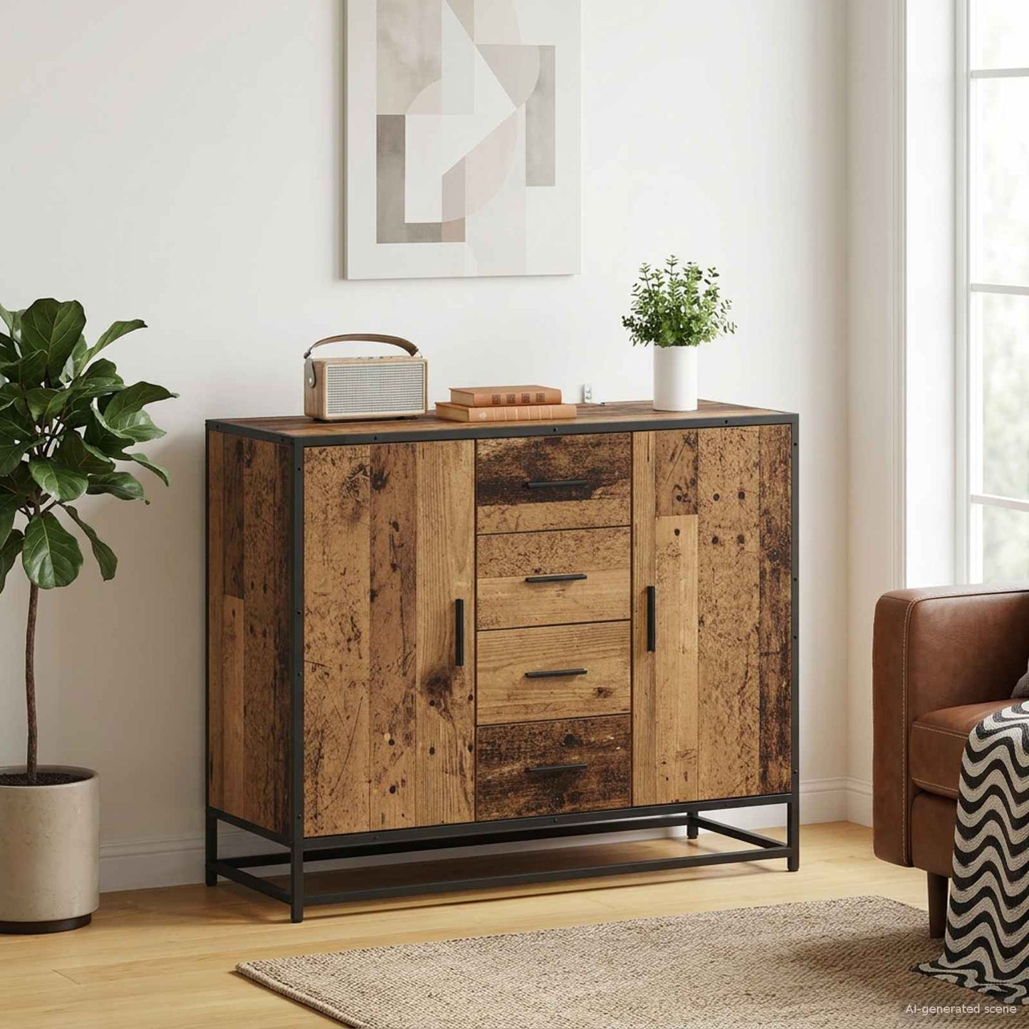 Sideboard Oak Wood 92 x 35 x 76 cm Engineered Wood