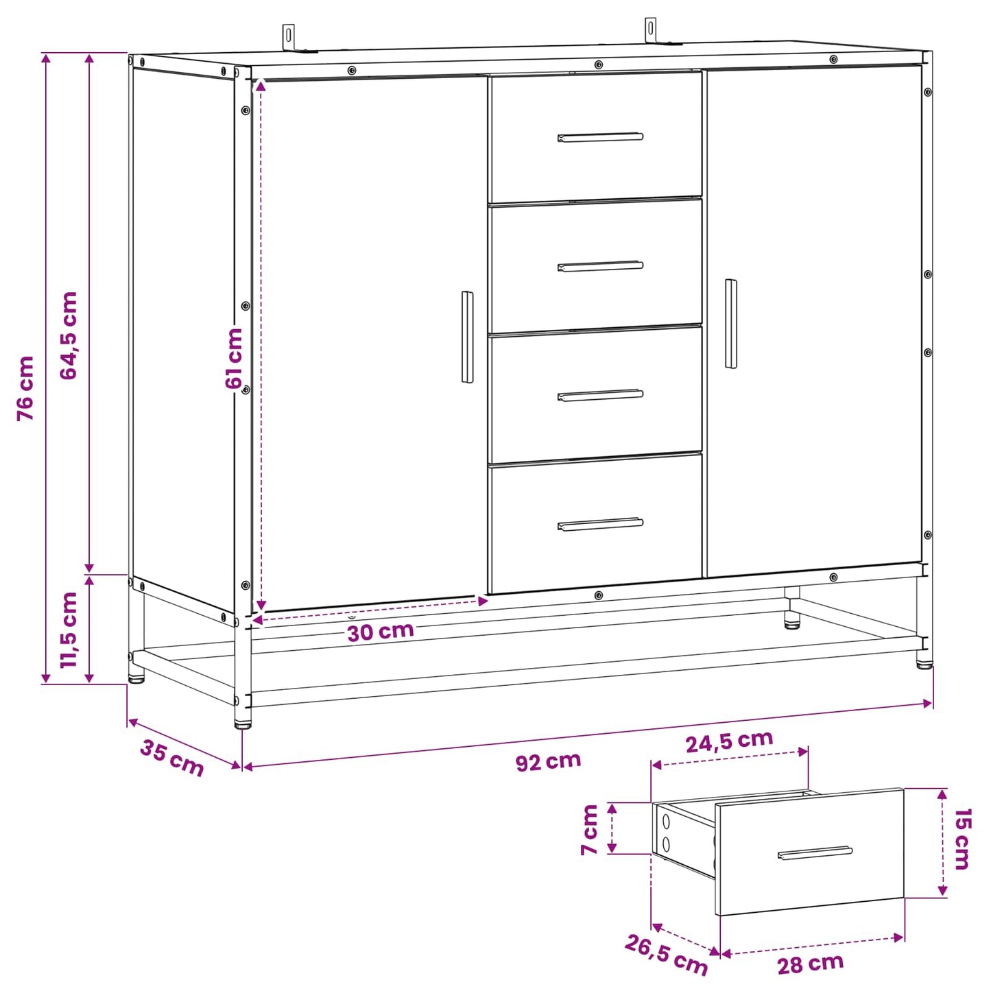 Sideboard Oak Wood 92 x 35 x 76 cm Engineered Wood