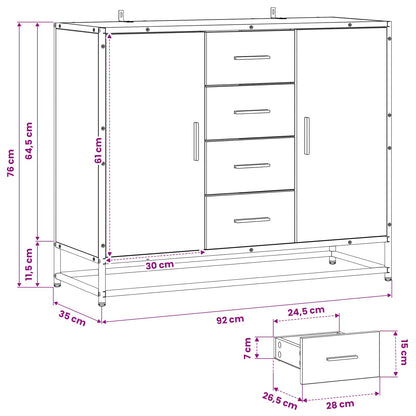 Sideboard Oak Wood 92 x 35 x 76 cm Engineered Wood
