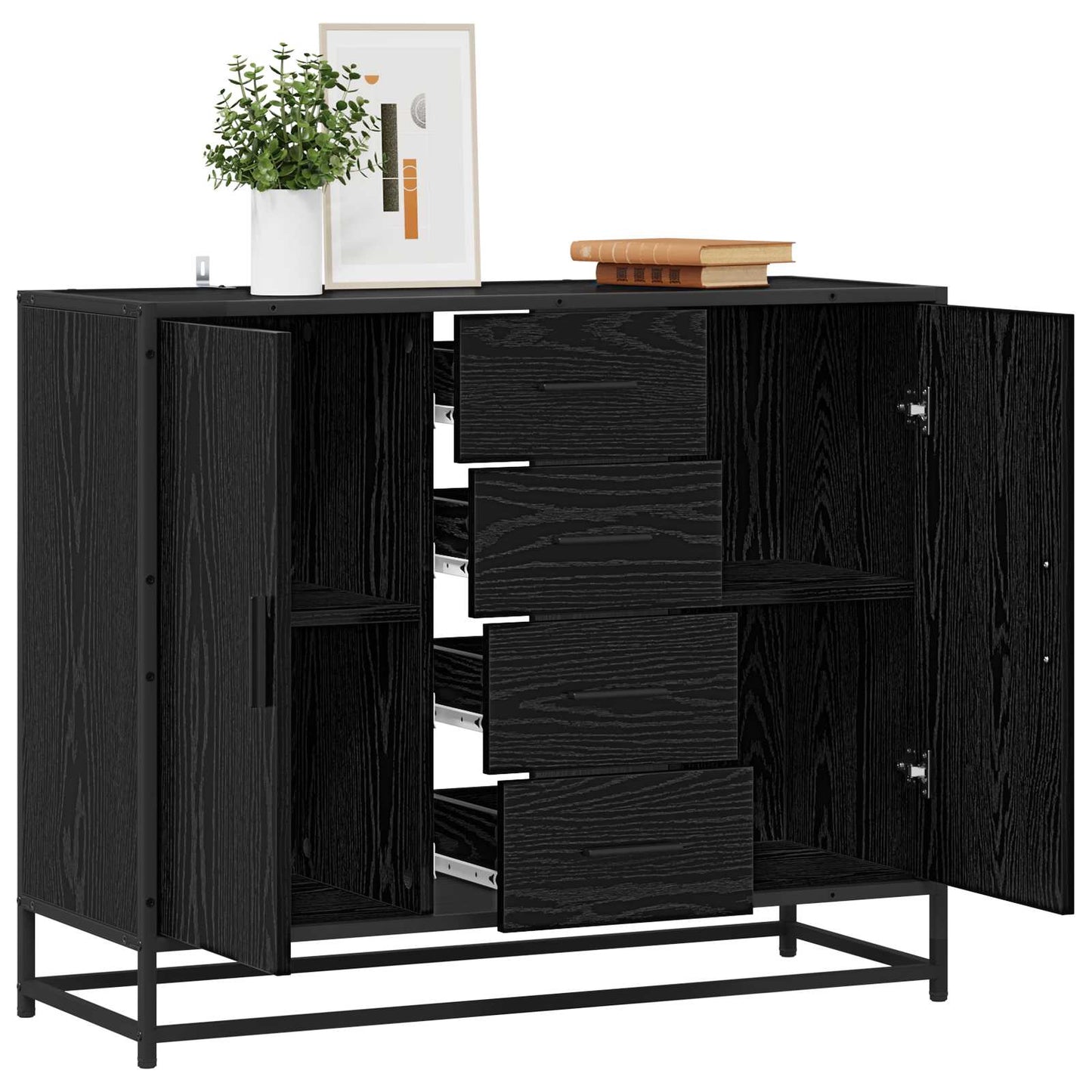 Sideboard Black Oak 92 x 35 x 76 cm Engineered Wood