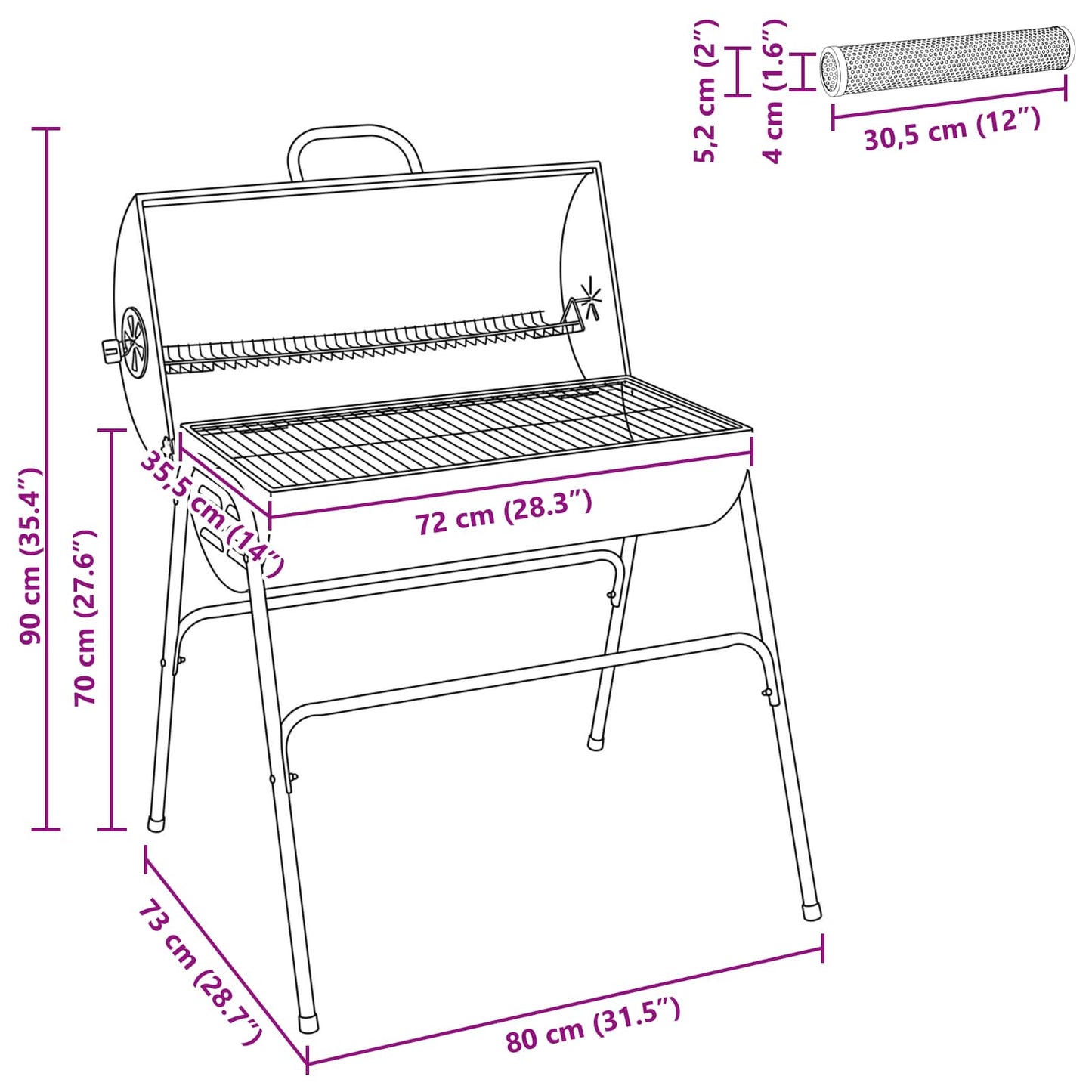 Outdoor Grill 3 pcs 80 x 73 x 90 cm Black Metal