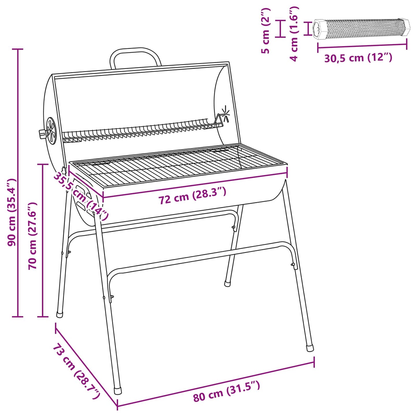 Barrel Grill with 2 Cooking Grids 3 pcs 80 x 73 x 90 cm Metal