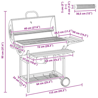 Barrel Grill with Wheels and Shelves 3 pcs 115 x 85 x 95 cm