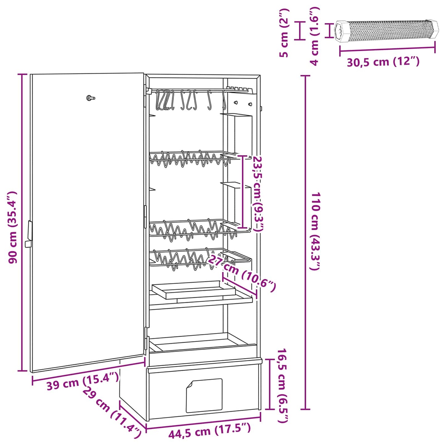 Smoker Oven 3 pcs 44.5 x 29 x 110 cm Galvanised steel Silver