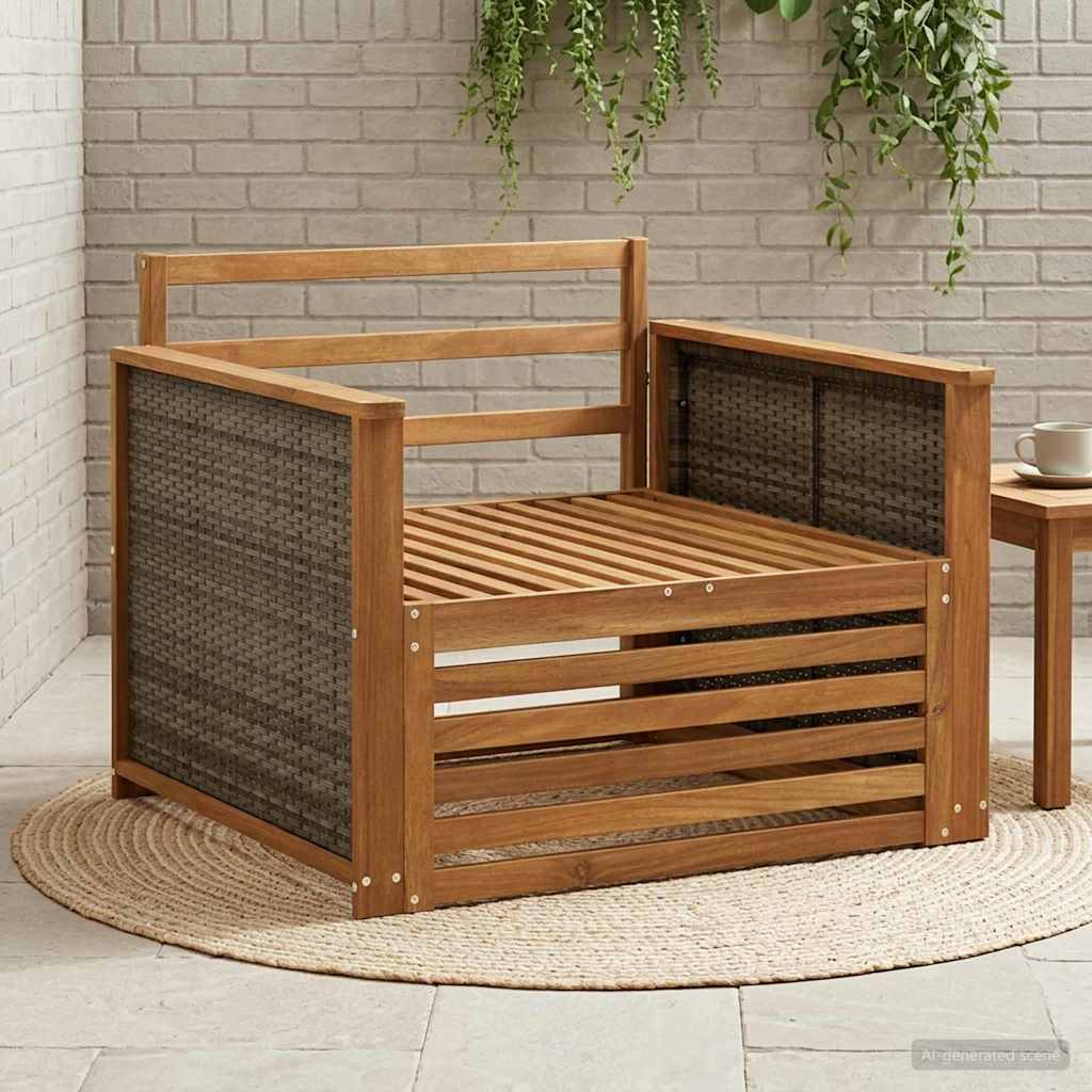 Outdoor Middle Sofa Solid Acacia Wood Natural