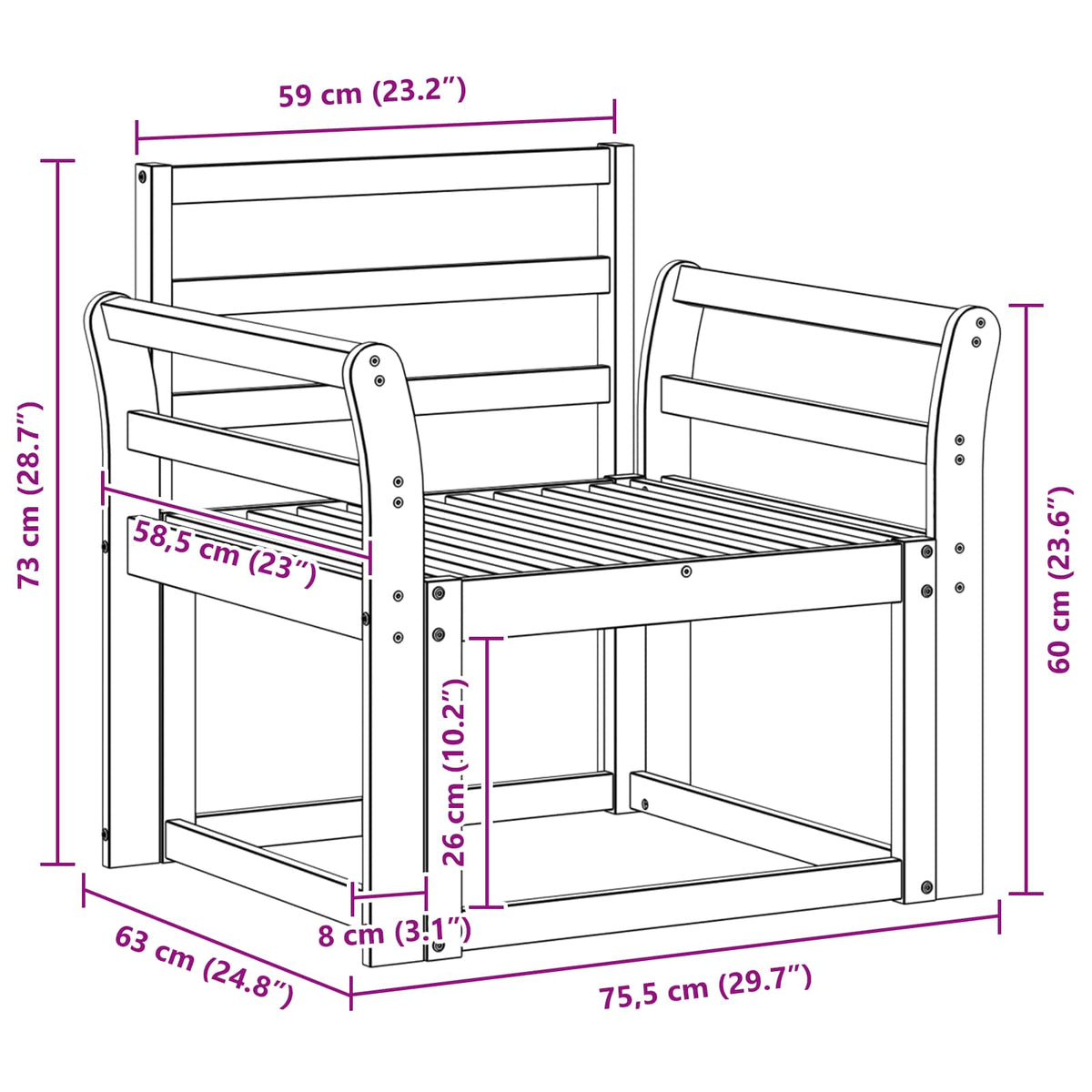 Outdoor Sofa Set Solid Acacia Wood White
