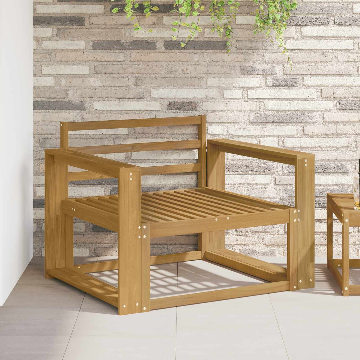 Outdoor Middle Sofa Solid Acacia Wood White