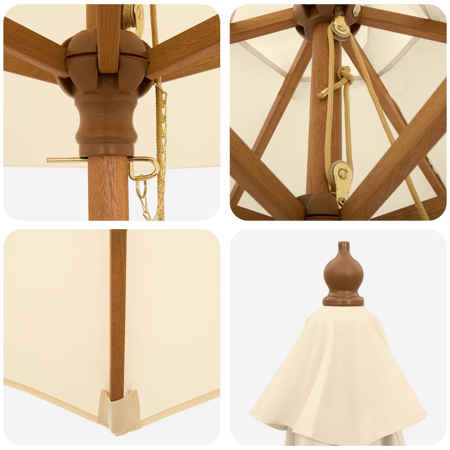 Garden Parasol Ø 240 x 237 cm Solid Eucalyptus Wood Cream White