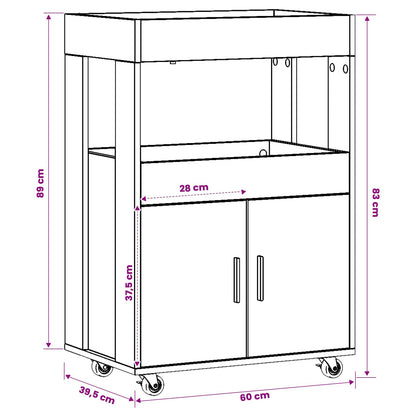 Bar Cart Oak Wood 60 x 39.5 x 89 cm Engineered Wood