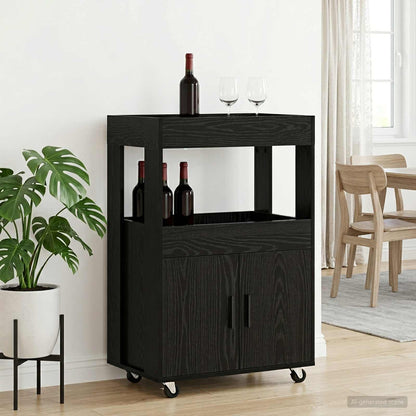 Bar Cart Black Oak 60 x 39.5 x 89 cm Engineered Wood