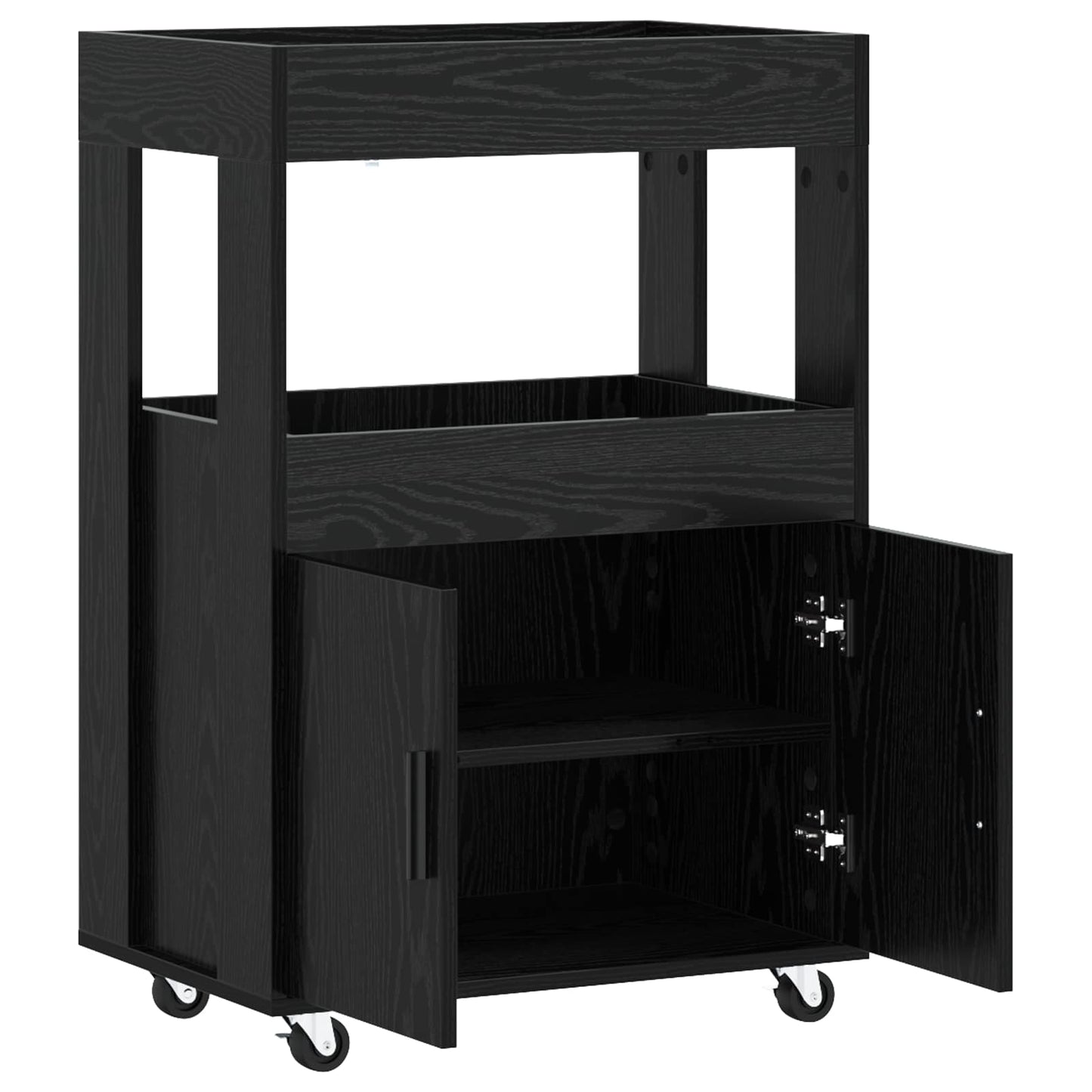 Bar Cart Black Oak 60 x 39.5 x 89 cm Engineered Wood