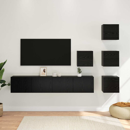 TV Cabinet Set 6 pcs 80 x 30 x 30 cm Black Oak Engineered Wood