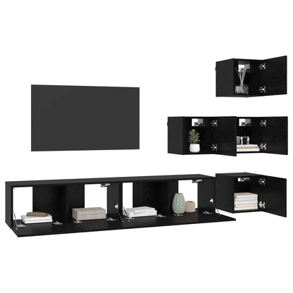 TV Cabinet Set 6 pcs 80 x 30 x 30 cm Black Oak Engineered Wood