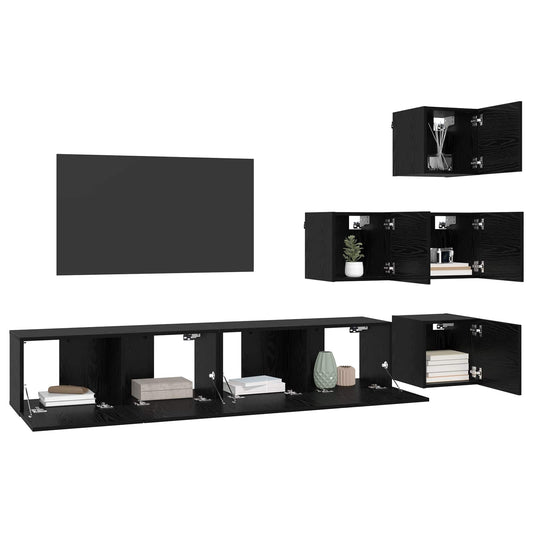 TV Cabinet Set 6 pcs 80 x 30 x 30 cm Black Oak Engineered Wood