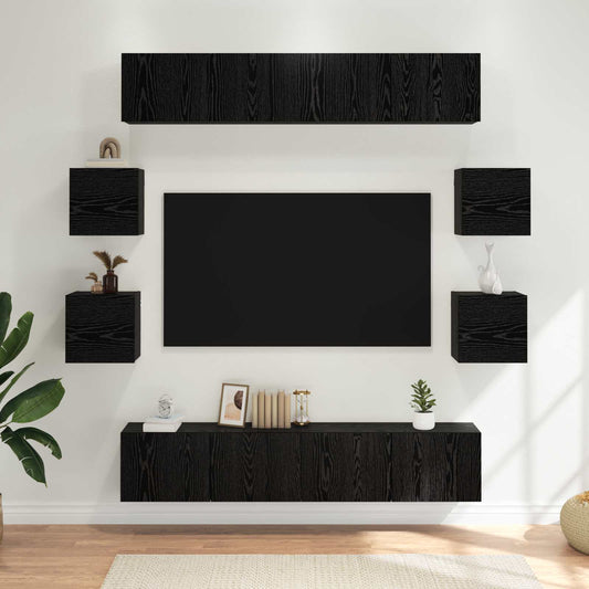 TV Cabinet Set 8 pcs 80 x 30 x 30 cm Black Oak Engineered Wood