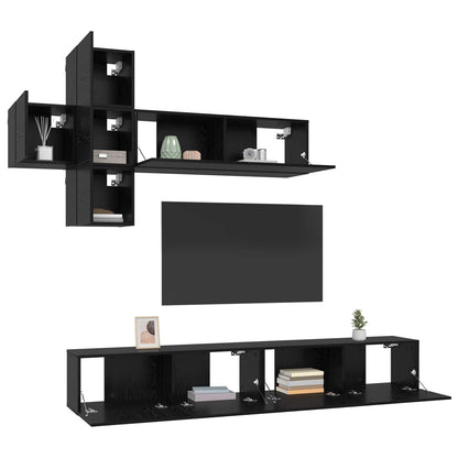 TV Cabinet Set Wall-mounted 7 pcs Black Oak Engineered Wood