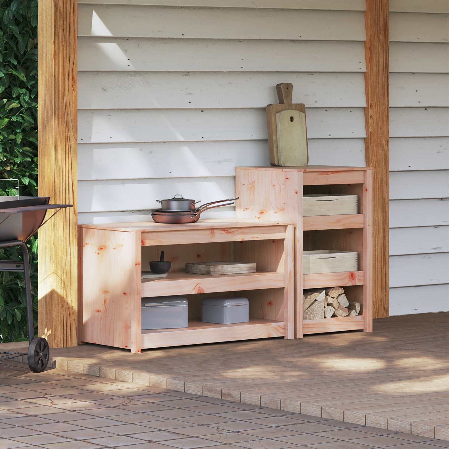 Outdoor Kitchen Cabinet MEPPEL 2 pcs White Solid Pine Wood