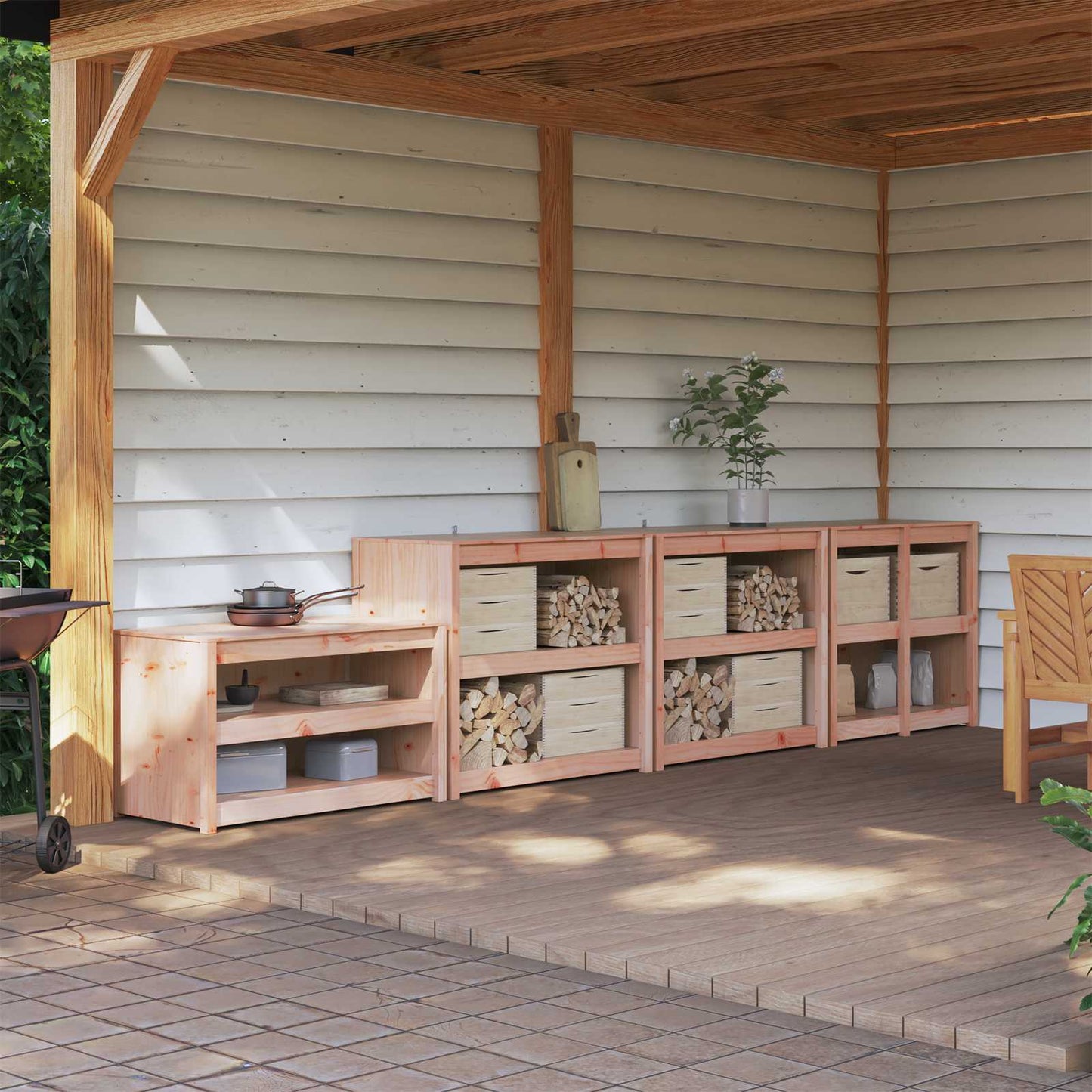 Outdoor Kitchen Cabinet MEPPEL 4 pcs White Solid Pine Wood