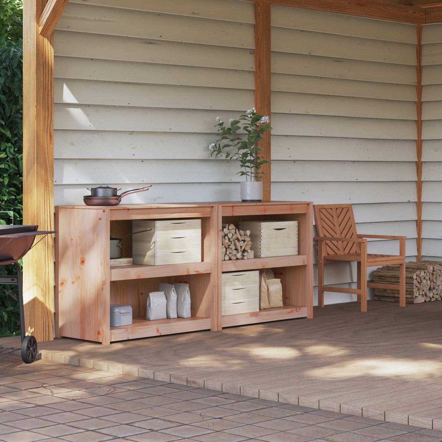 Outdoor Kitchen Cabinet MEPPEL 2 pcs Natural Douglas
